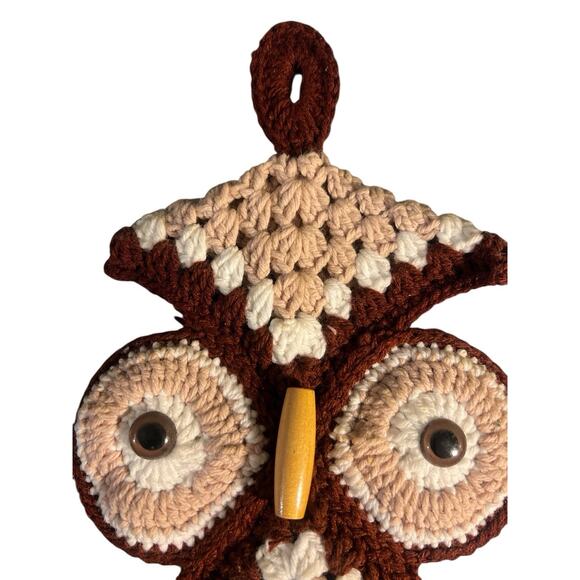 Vintage Handmade Crochet Towel Owl Holder KitschGrandma's Cottage-core Boho - Picture 2 of 6